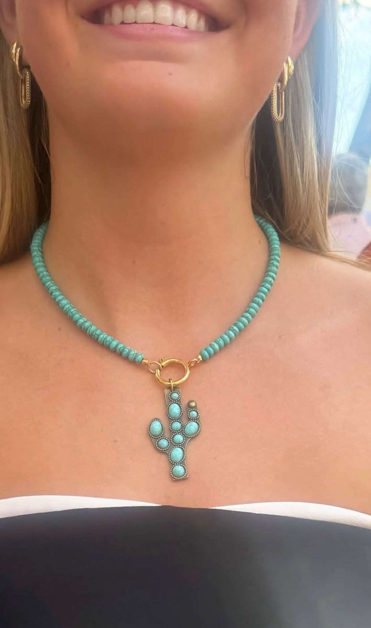 Turquoise beads with cactus charm